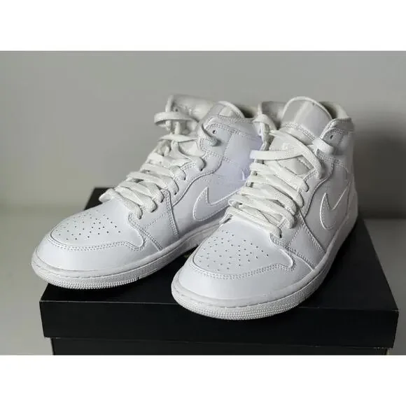 Nike Air Jordan 1 Mid “Triple White” Men’s Size 8 | Clean Classic All-White - Picture 1 of 10